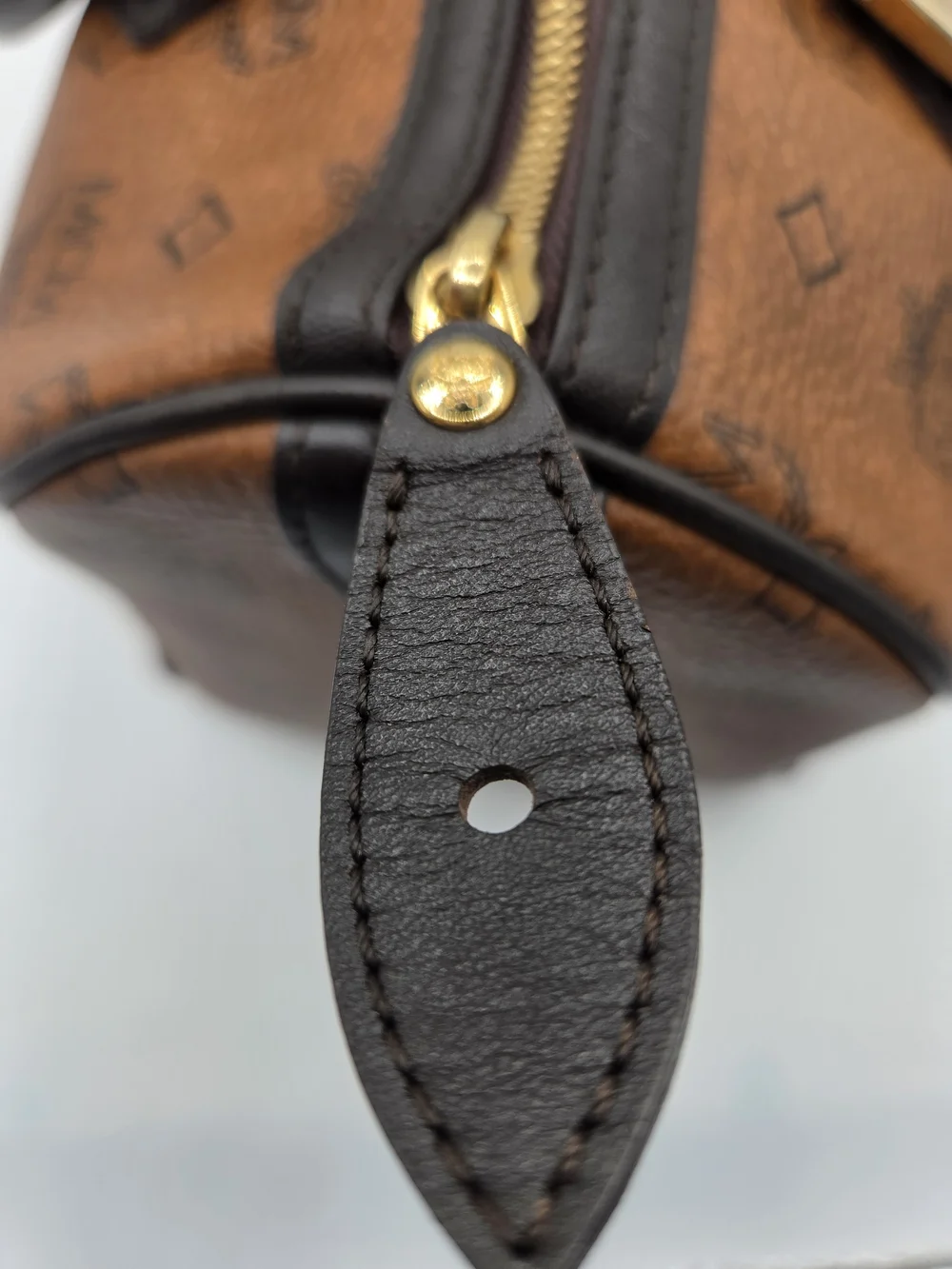 Authentic MCM Cognac Visetos Boston Bag Satchel with Black Handles